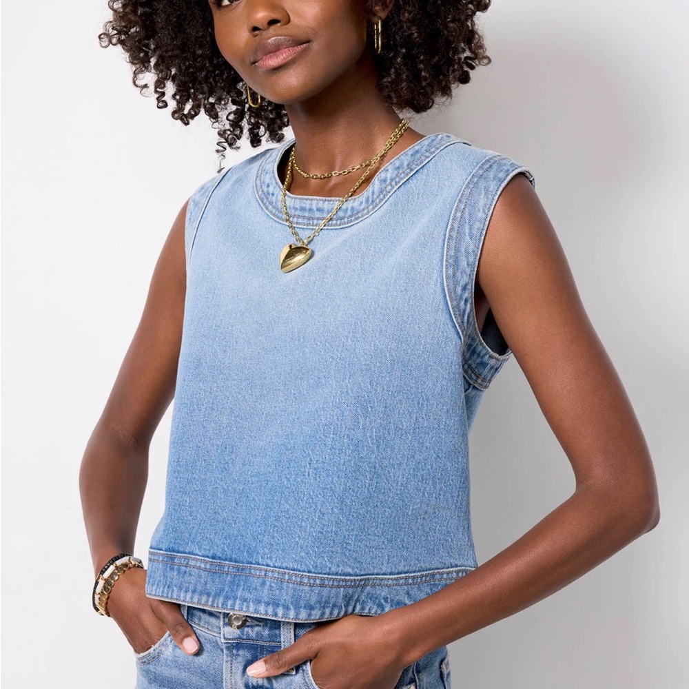 Evereve Sleeveless Light Blue Denim Tank Top Womens Size Large